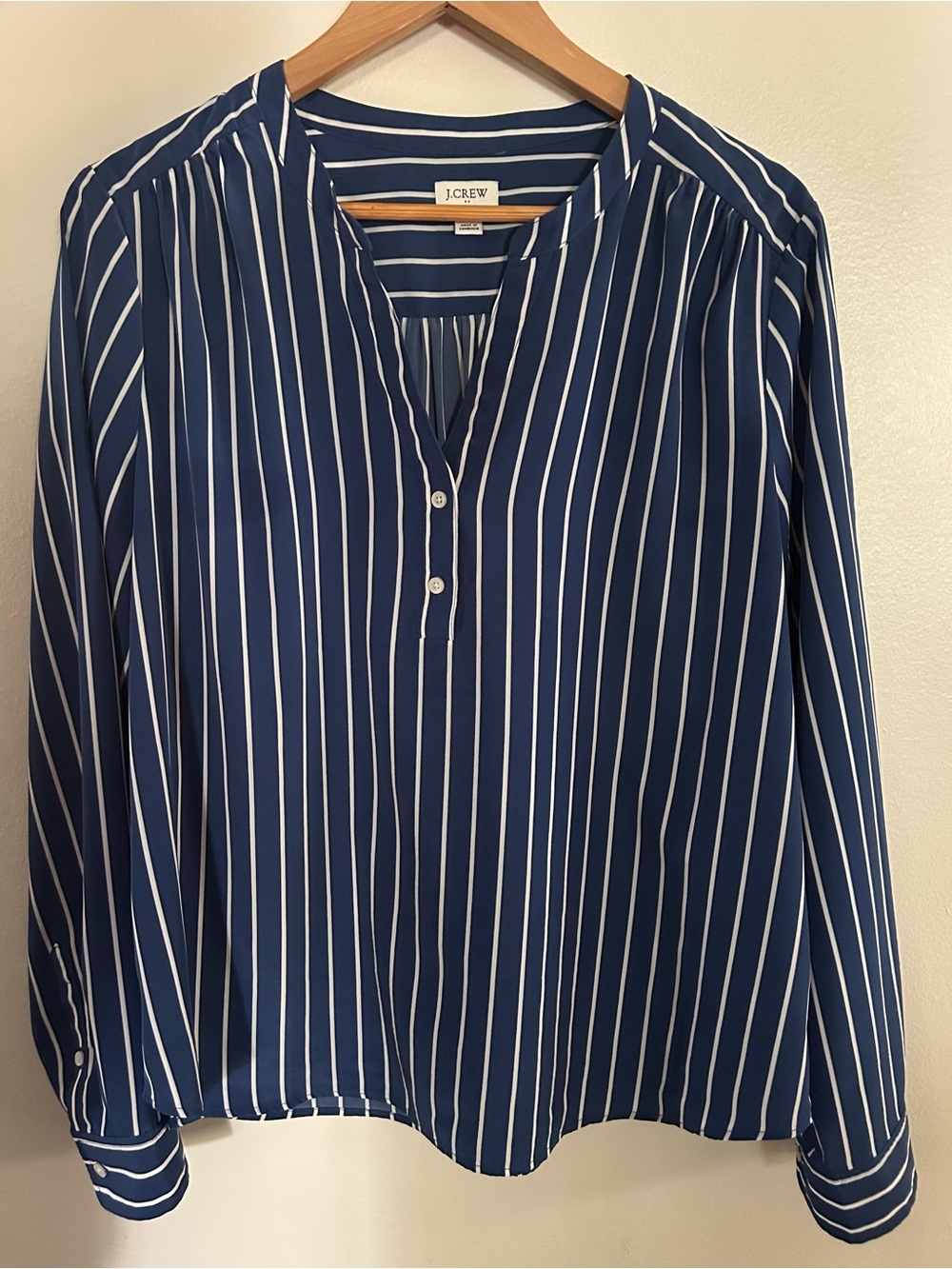 J. Crew Navy and White Stripe Long-Sleeve Blouse
